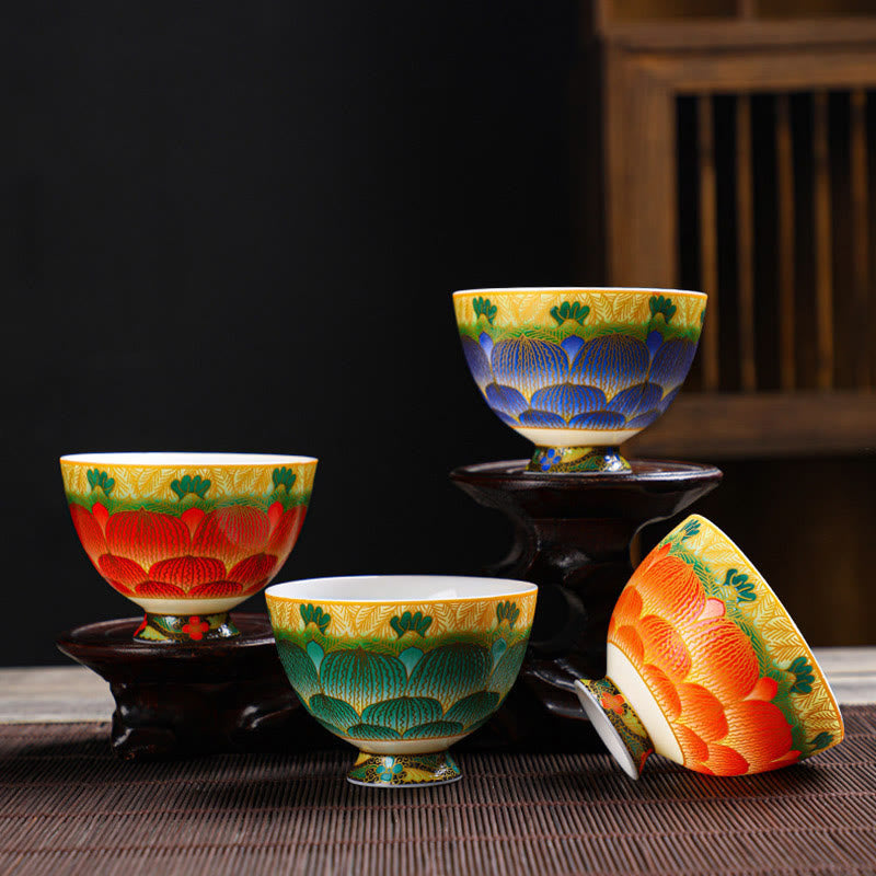 Buddha Stones Lotus Ceramic Teacup Flower Tea Cups 100ml - image 1