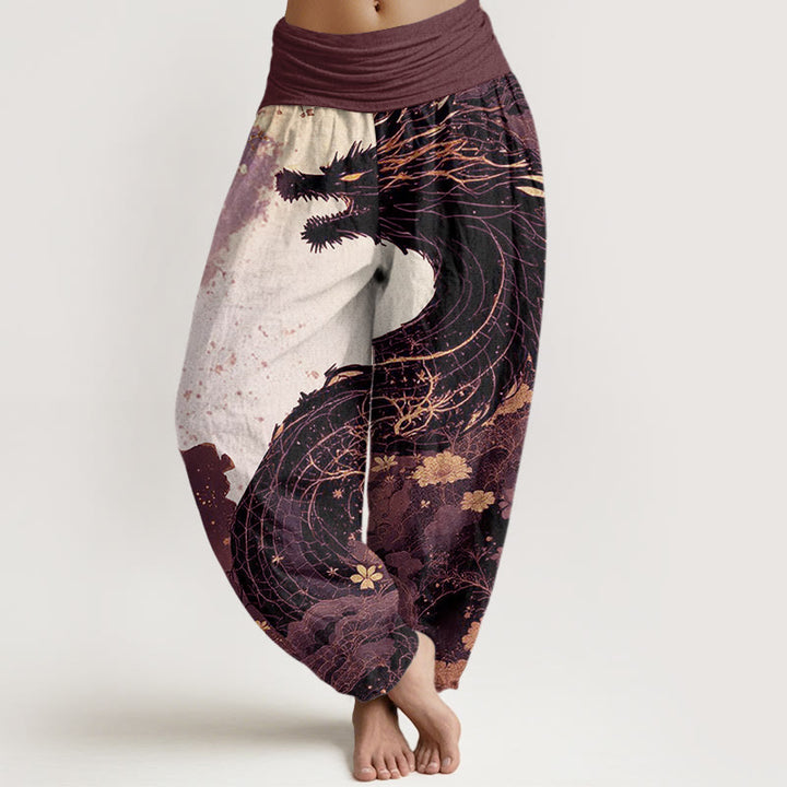 Buddha Stones Casual Dragon Ancient Tree Pattern Women's Elastic Waist Harem Pants - RosyBrown - US22，UK/AU26，EU54 (6XL) - image 4