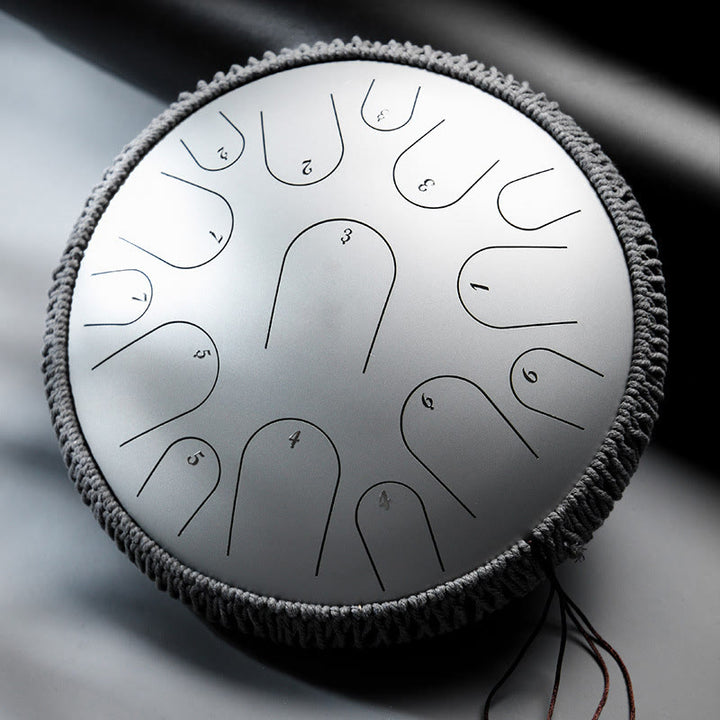 Buddha Stones Steel Tongue Drum Sound Healing Mindfulness Meditation Drum Kit 15 Note 14 Inch Percussion Instrument - Silver 14 IN - image 8