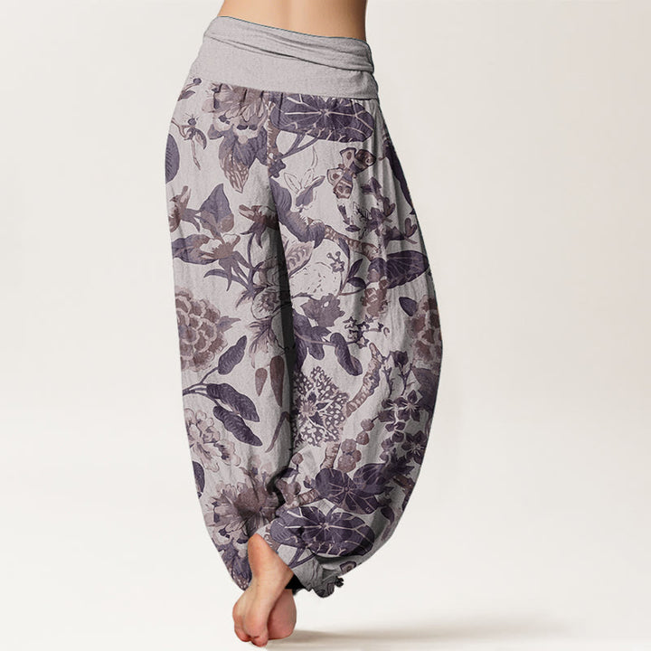Buddha Stones Pure Cotton Lotus Leaf Peony Pattern Women's Elastic Waist Harem Pants - image 7