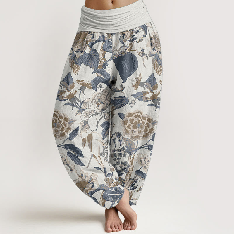 Buddha Stones Pure Cotton Lotus Leaf Peony Pattern Women's Elastic Waist Harem Pants - Ivory - US22，UK/AU26，EU54 (6XL) - image 0