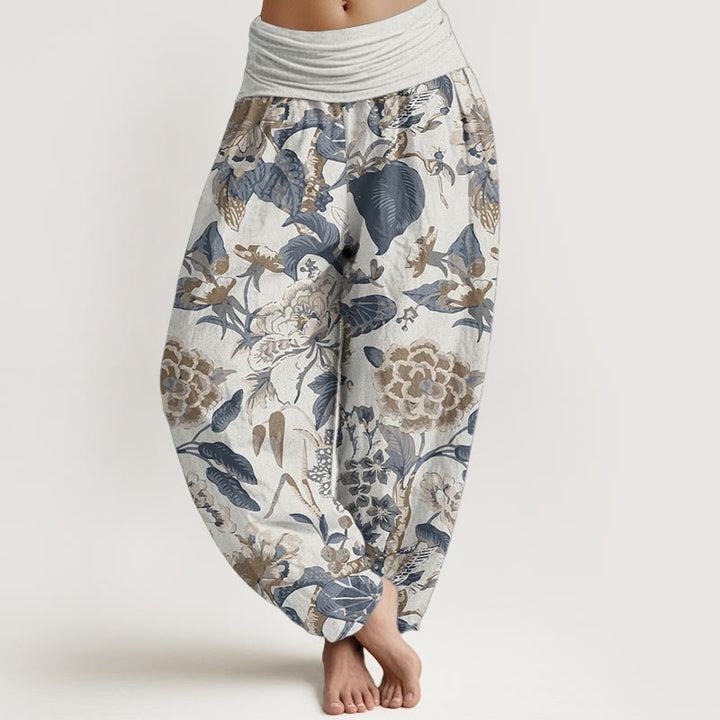 Buddha Stones Pure Cotton Lotus Leaf Peony Pattern Women's Elastic Waist Harem Pants - Ivory - US22，UK/AU26，EU54 (6XL) - image 0