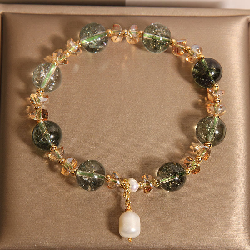 Buddha Stones Natural Green Phantom Pearl Gravel Crystal Stone Confidence Bracelet - image 2