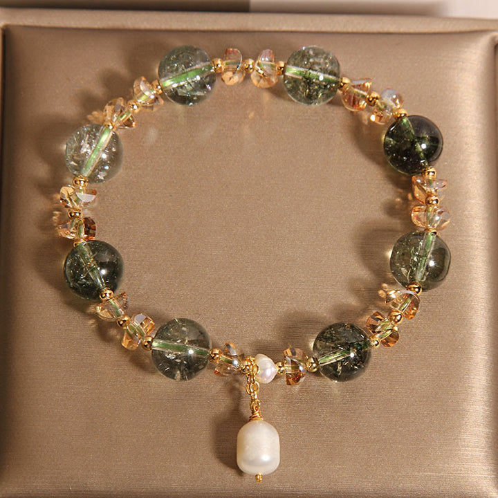 Buddha Stones Natural Green Phantom Pearl Gravel Crystal Stone Confidence Bracelet - image 2