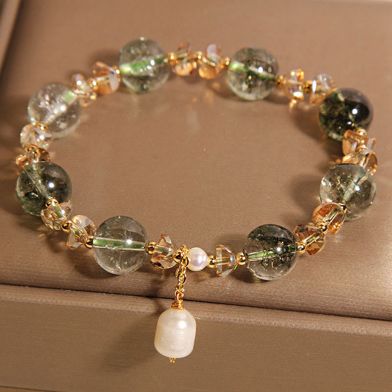 Buddha Stones Natural Green Phantom Pearl Gravel Crystal Stone Confidence Bracelet - image 1