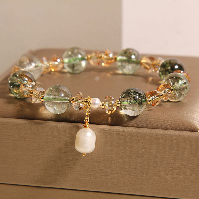Buddha Stones Natural Green Phantom Pearl Gravel Crystal Stone Confidence Bracelet - image 5