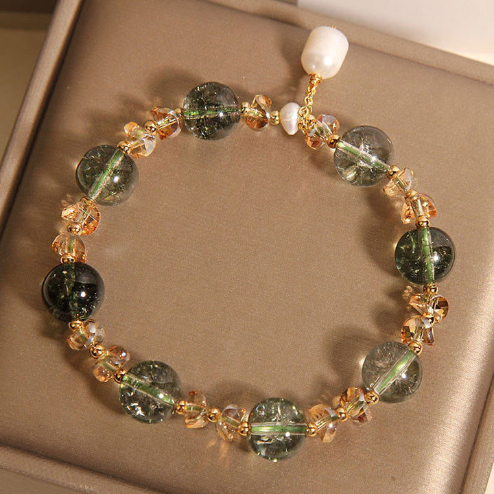 Buddha Stones Natural Green Phantom Pearl Gravel Crystal Stone Confidence Bracelet - image 3