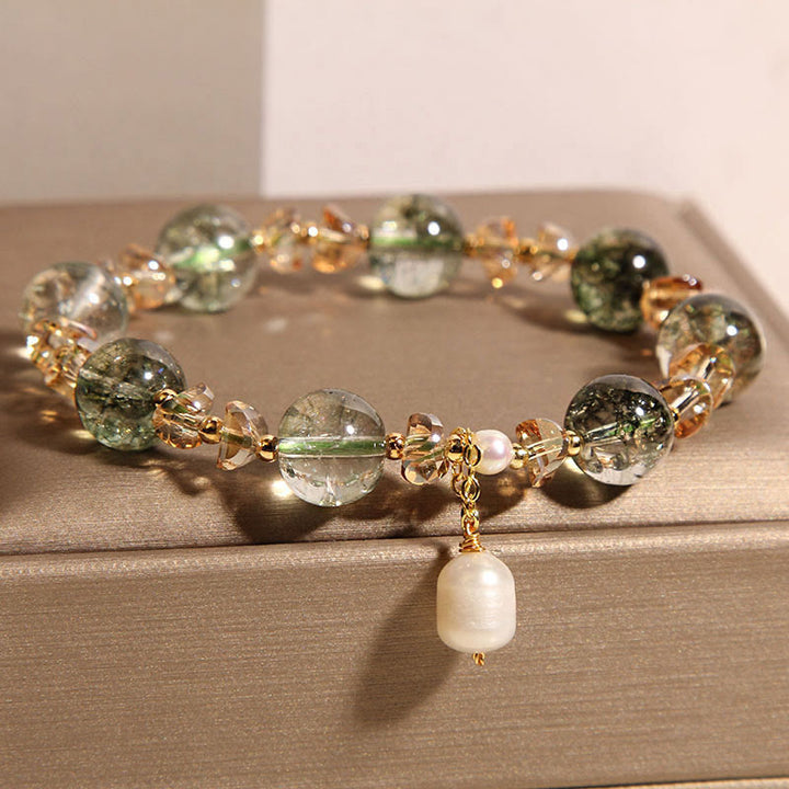 Buddha Stones Natural Green Phantom Pearl Gravel Crystal Stone Confidence Bracelet - image 4