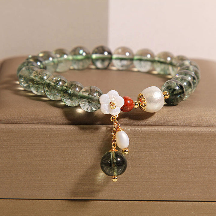 Buddha Stones Natural Green Phantom Pearl Shell Flower Positive Bracelet - Green Phantom(Wrist Circumference 14-16cm) - image 0