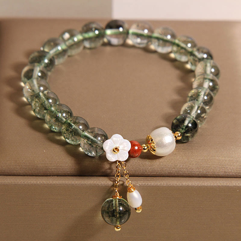 Buddha Stones Natural Green Phantom Pearl Shell Flower Positive Bracelet - image 1