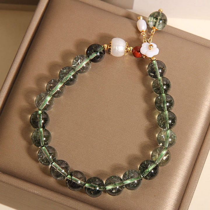Buddha Stones Natural Green Phantom Pearl Shell Flower Positive Bracelet - image 2