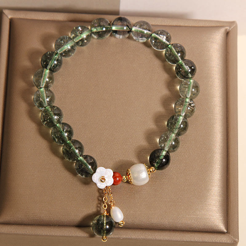 Buddha Stones Natural Green Phantom Pearl Shell Flower Positive Bracelet - image 3