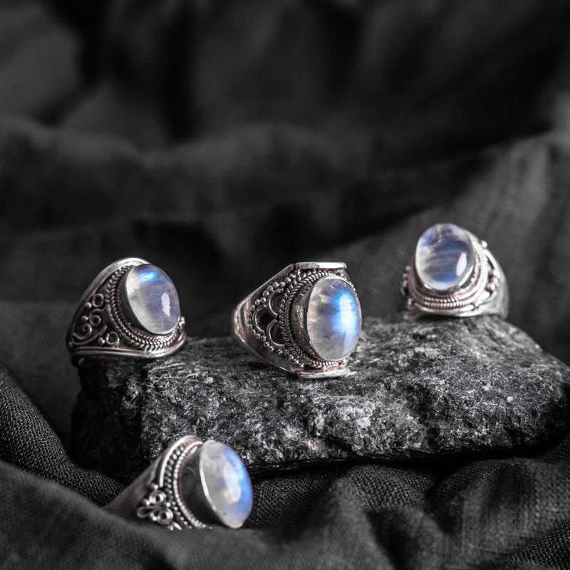 Buddha Stones 925 Sterling Silver Handmade Natural Moonstone Healing Adjustable Ring - image 1