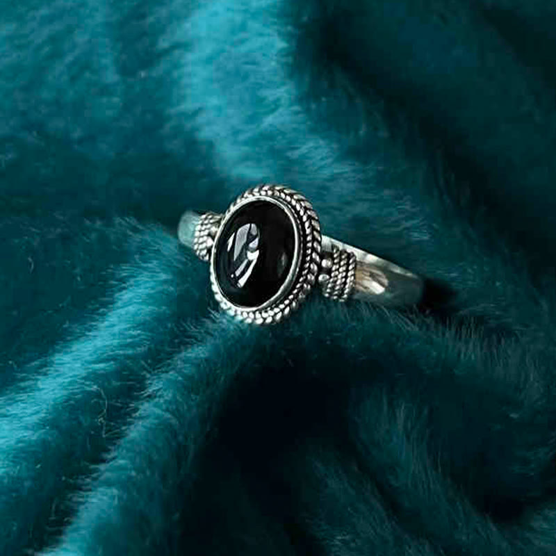 Buddha Stones 925 Sterling Silver Handmade Black Onyx Fortune Adjustable Ring - Style One US6-US9(Adjustable) - image 0