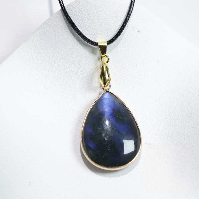 Buddha Stones Water Drop Pattern Labradorite Healing Necklace Pendant - Labradorite - image 1