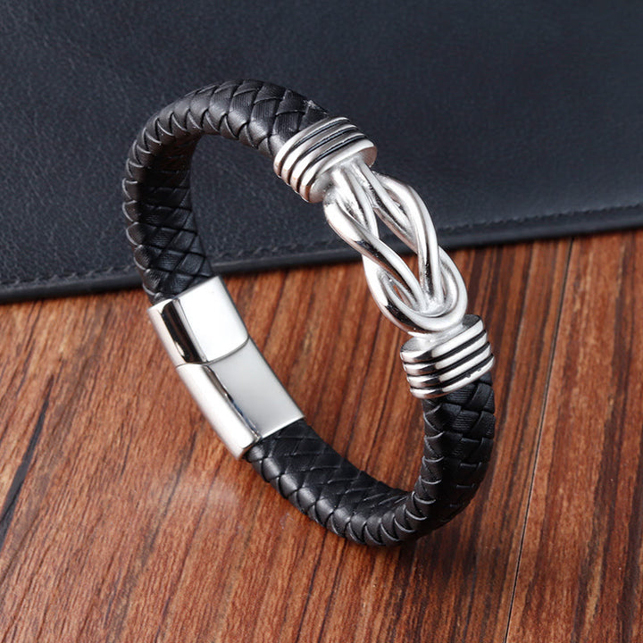 Buddha Stones Endless Knot Pattern Titanium Steel Balance Leather Buckle Bracelet - Silver(Wrist Circumference: 18-20cm) - image 8