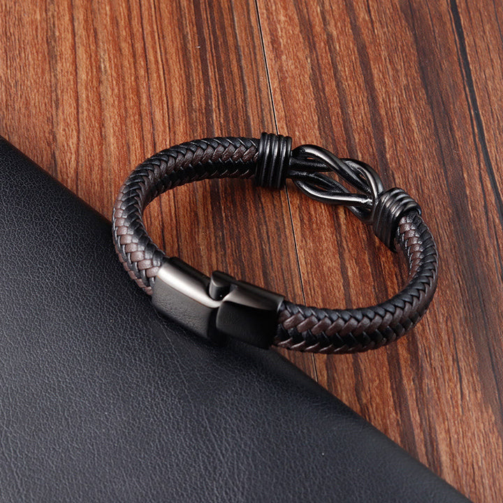 Buddha Stones Endless Knot Pattern Titanium Steel Balance Leather Buckle Bracelet - image 2