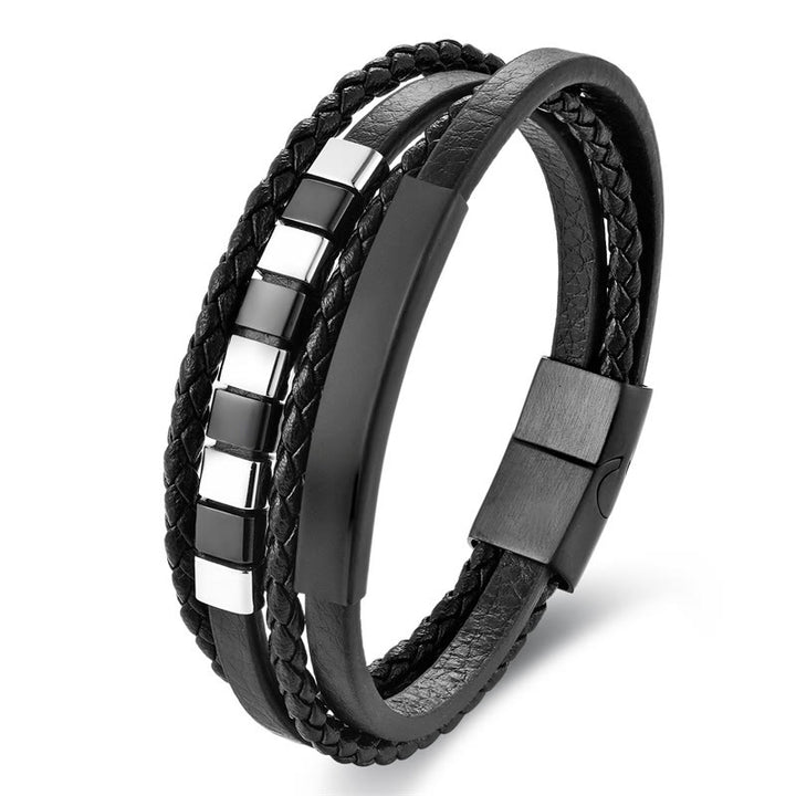 Buddha Stones Square Titanium Steel Leather Multi-layer Buckle Calm Bracelet - image 5