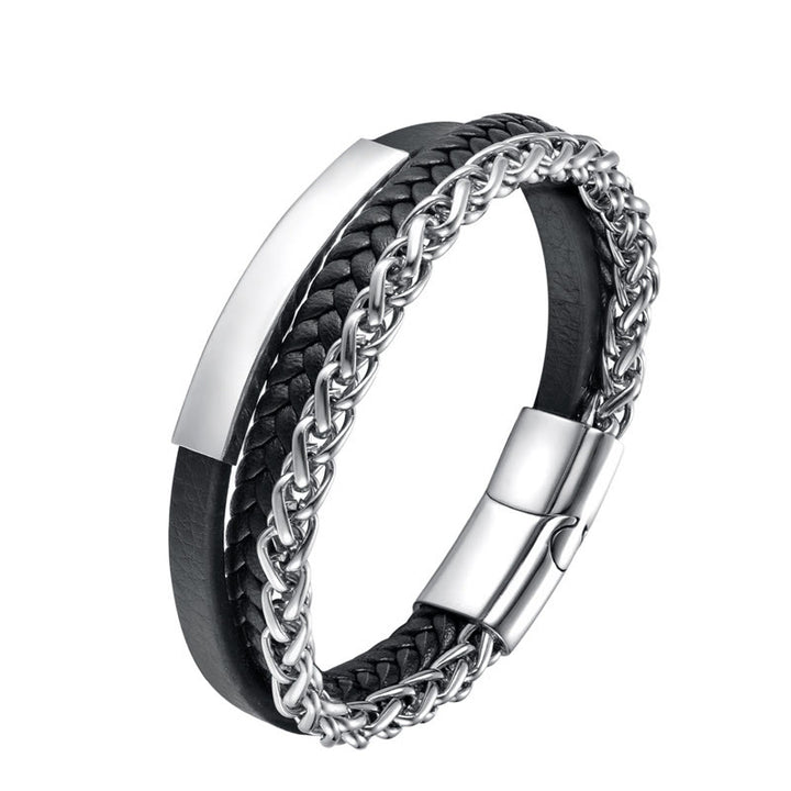 Buddha Stones Woven Pattern Titanium Steel Stimulation Multi-layer Leather Buckle Bracelet - image 9