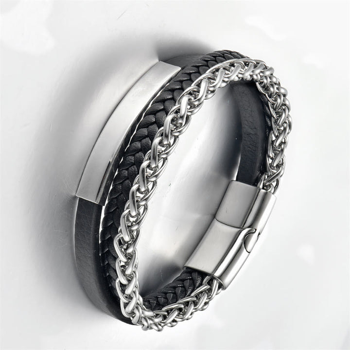 Buddha Stones Woven Pattern Titanium Steel Stimulation Multi-layer Leather Buckle Bracelet - image 8
