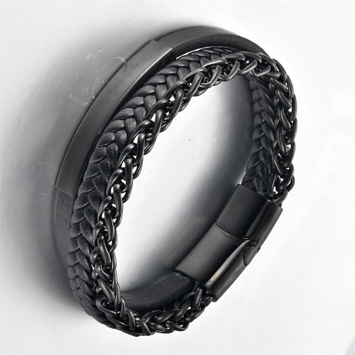 Buddha Stones Woven Pattern Titanium Steel Stimulation Multi-layer Leather Buckle Bracelet - image 3