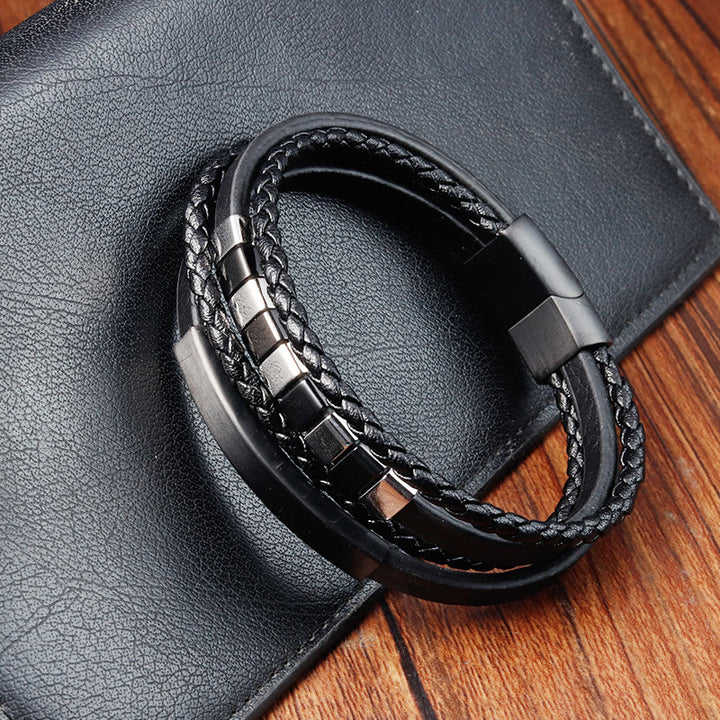 Buddha Stones Square Titanium Steel Leather Multi-layer Buckle Calm Bracelet - image 2