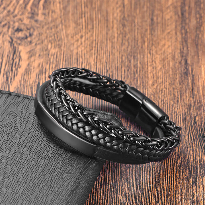 Buddha Stones Woven Pattern Titanium Steel Stimulation Multi-layer Leather Buckle Bracelet - image 2