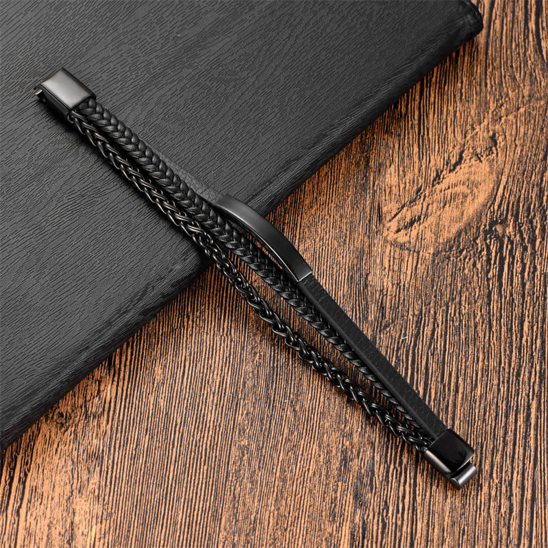 Buddha Stones Woven Pattern Titanium Steel Stimulation Multi-layer Leather Buckle Bracelet - image 1