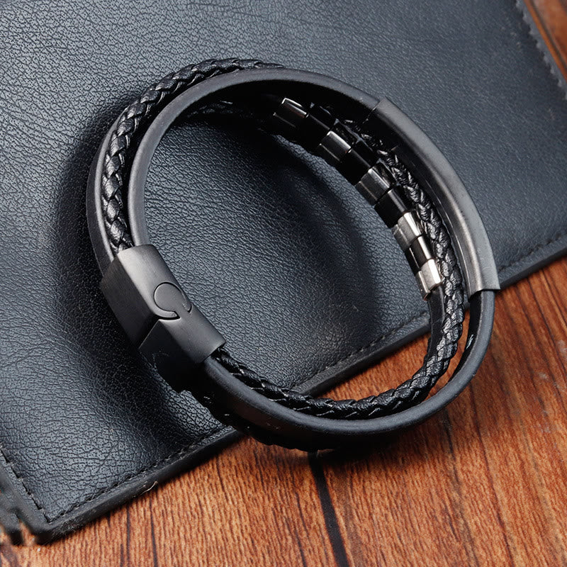 Buddha Stones Square Titanium Steel Leather Multi-layer Buckle Calm Bracelet - image 3