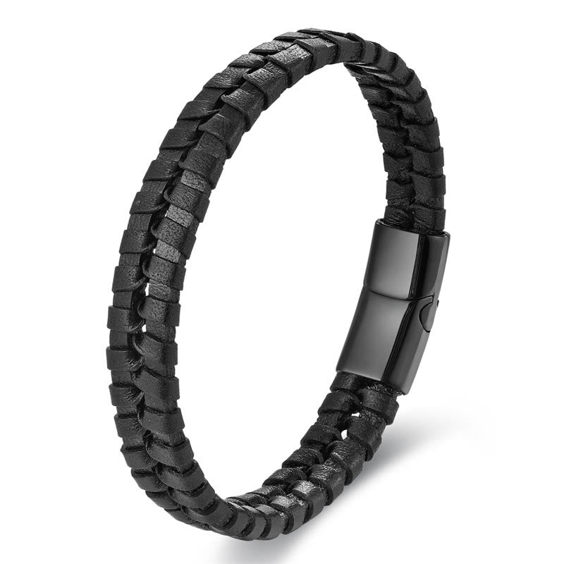 Buddha Stones Simple Braided Pattern Titanium Steel Strengthen Multi-layer Leather Buckle Bracelet - image 13