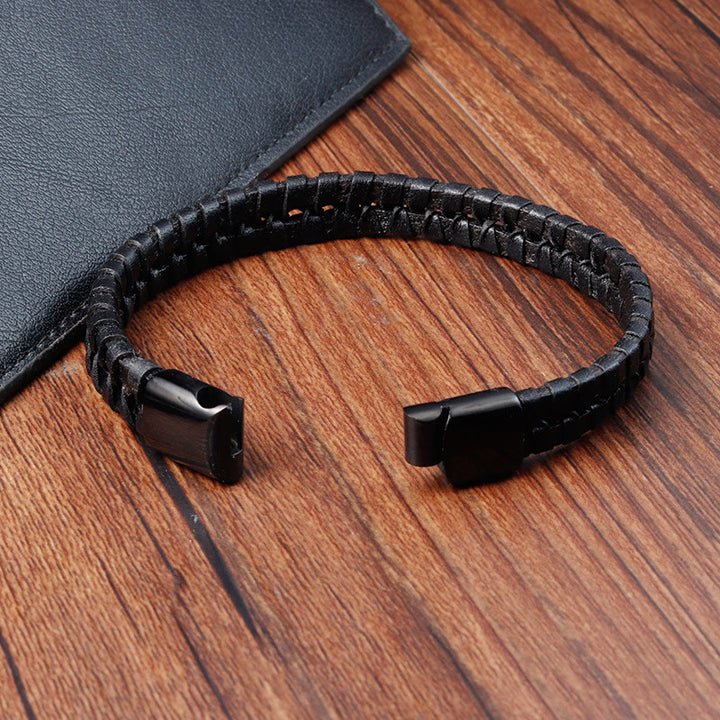 Buddha Stones Simple Braided Pattern Titanium Steel Strengthen Multi-layer Leather Buckle Bracelet - image 12