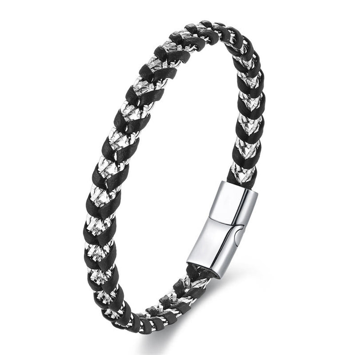 Buddha Stones Braided Design Titanium Steel Calm Multi-layer Leather Buckle Bracelet - Single-layer Silver(Wrist Circumference: 18-20cm) - image 6