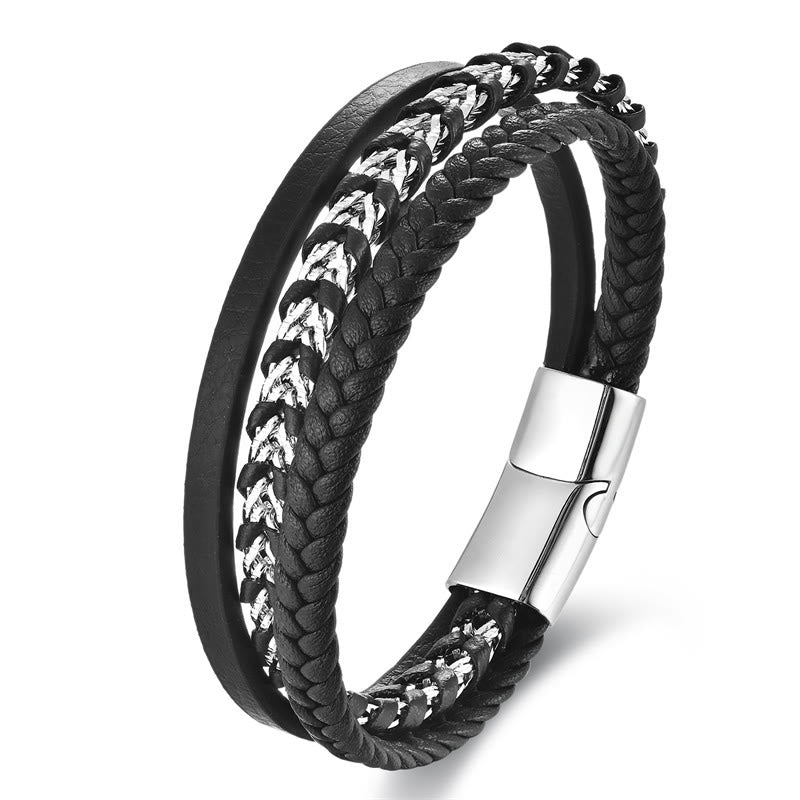 Buddha Stones Braided Design Titanium Steel Calm Multi-layer Leather Buckle Bracelet - image 1