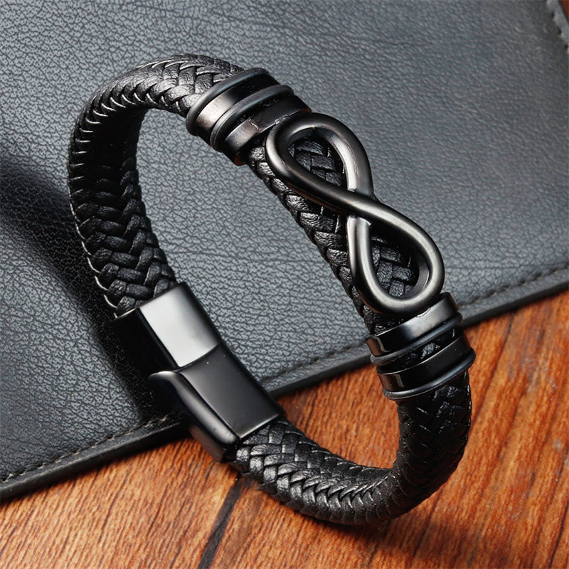 Buddha Stones Endless Knot Design Titanium Steel Strengthen Braided Leather Buckle Bracelet - Black(Wrist Circumference: 18-20cm) - image 7