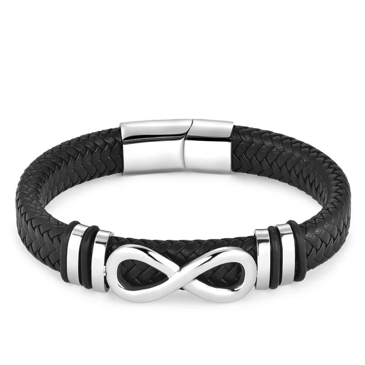 Buddha Stones Endless Knot Design Titanium Steel Strengthen Braided Leather Buckle Bracelet - image 3