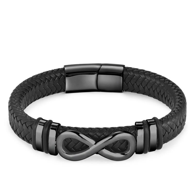 Buddha Stones Endless Knot Design Titanium Steel Strengthen Braided Leather Buckle Bracelet - image 9