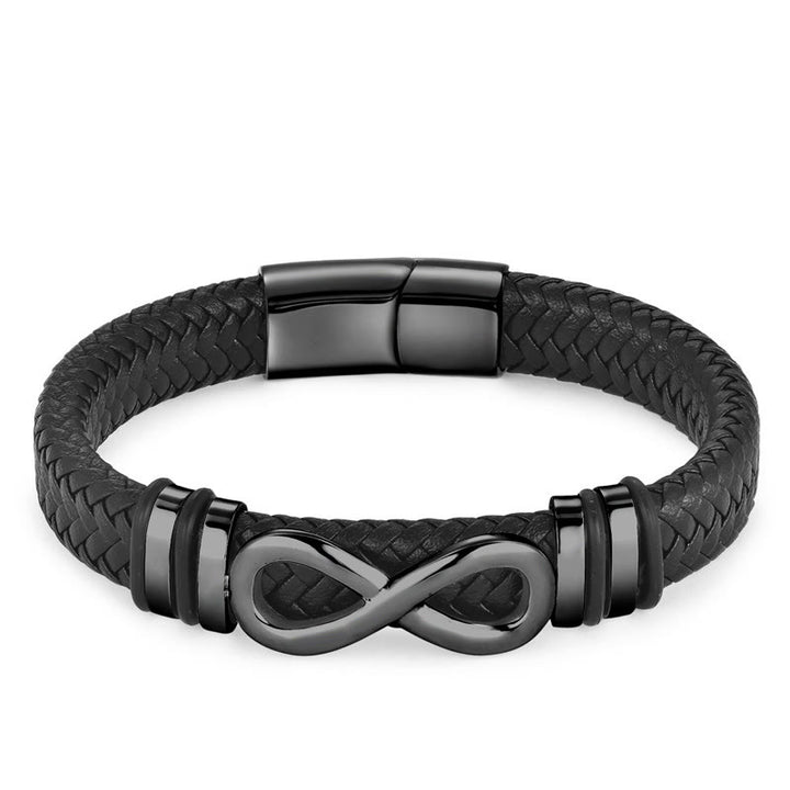 Buddha Stones Endless Knot Design Titanium Steel Strengthen Braided Leather Buckle Bracelet - image 9