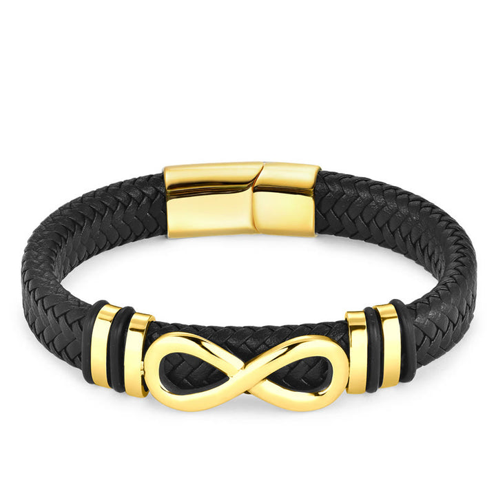 Buddha Stones Endless Knot Design Titanium Steel Strengthen Braided Leather Buckle Bracelet - Gold(Wrist Circumference: 18-20cm) - image 11