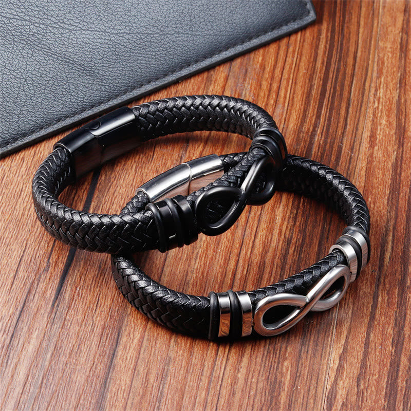 Buddha Stones Endless Knot Design Titanium Steel Strengthen Braided Leather Buckle Bracelet - image 10
