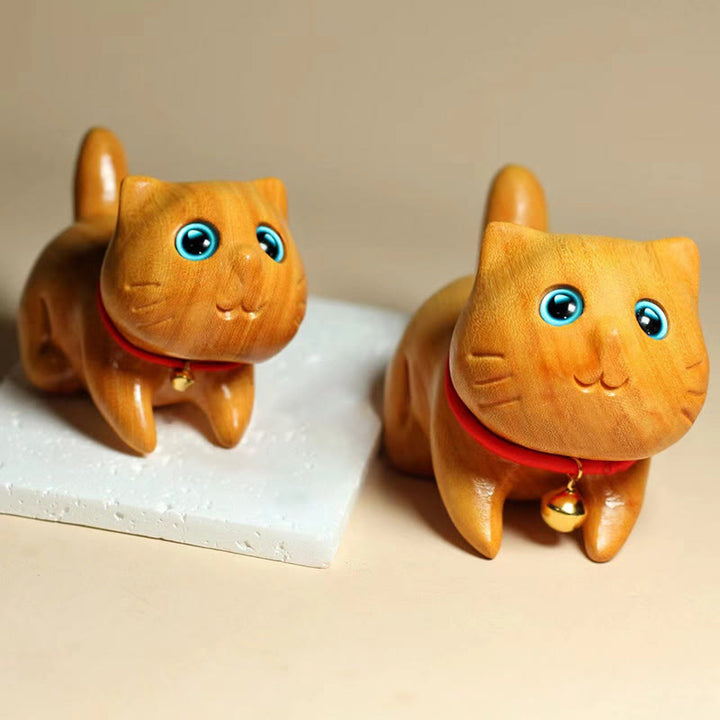 Buddha Stones Mini Sandalwood Carved Lucky Confident Cat Healing Decoration - image 12