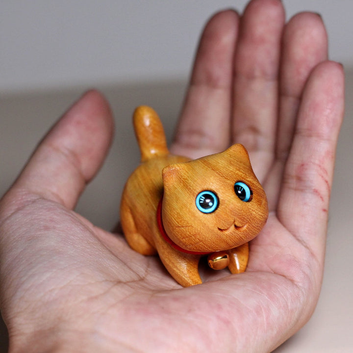 Buddha Stones Mini Sandalwood Carved Lucky Confident Cat Healing Decoration - image 10