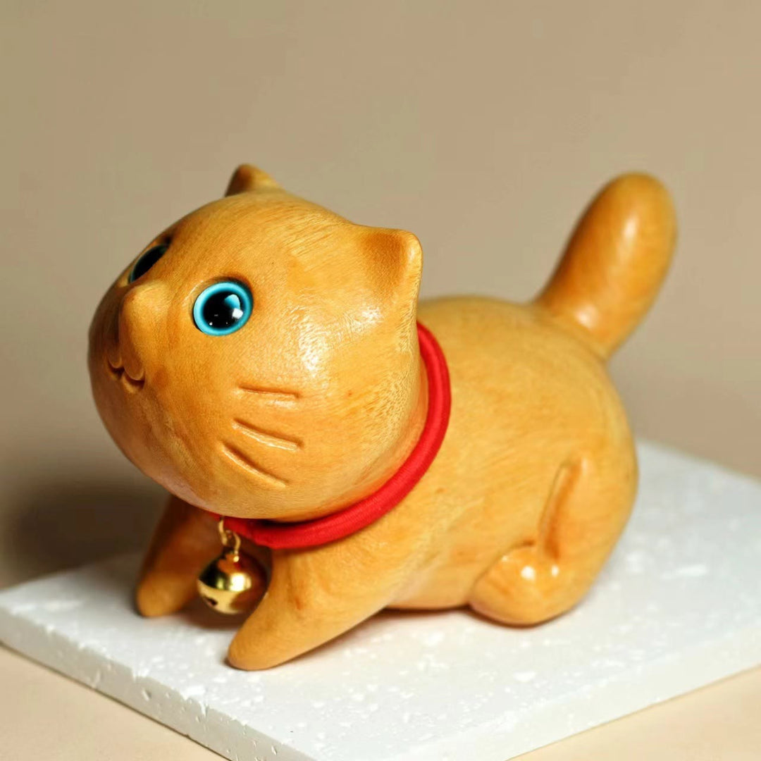 Buddha Stones Mini Sandalwood Carved Lucky Confident Cat Healing Decoration - image 7