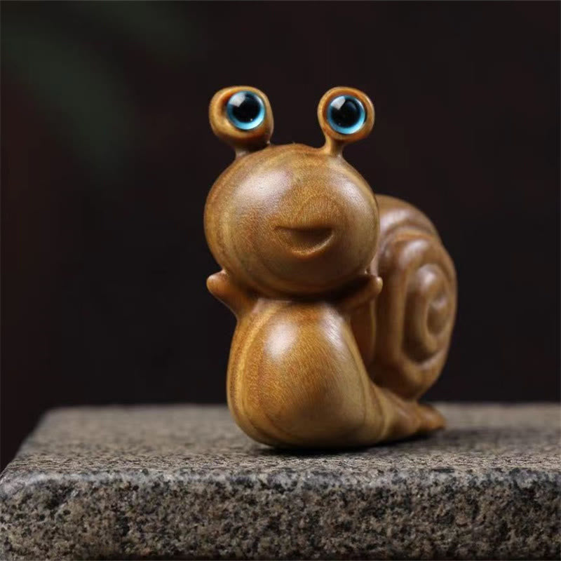 Buddha Stones Mini Green Sandalwood Snail Carved Cure Desk Decoration - image 1