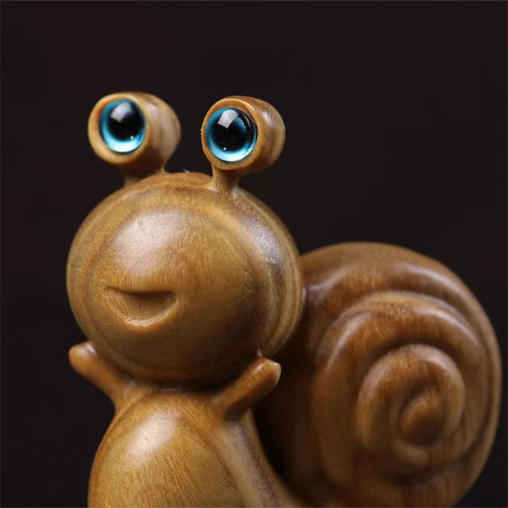 Buddha Stones Mini Green Sandalwood Snail Carved Cure Desk Decoration - image 4