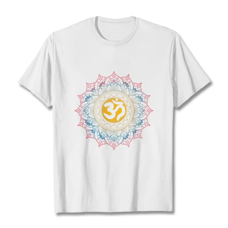 Buddha Stones Color Gradient Mandala OM Pattern Tee T-shirt - White - 2XL - image 5