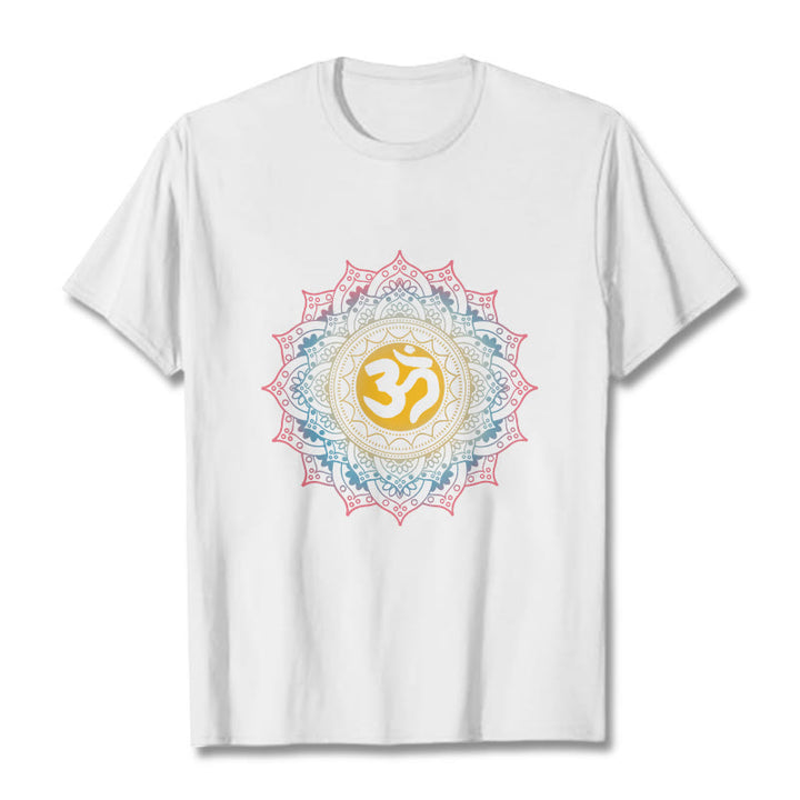 Buddha Stones Color Gradient Mandala OM Pattern Tee T-shirt - White - 2XL - image 5