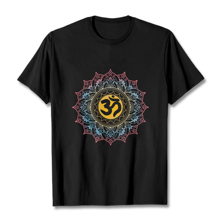 Buddha Stones Color Gradient Mandala OM Pattern Tee T-shirt - Black - 2XL - image 0