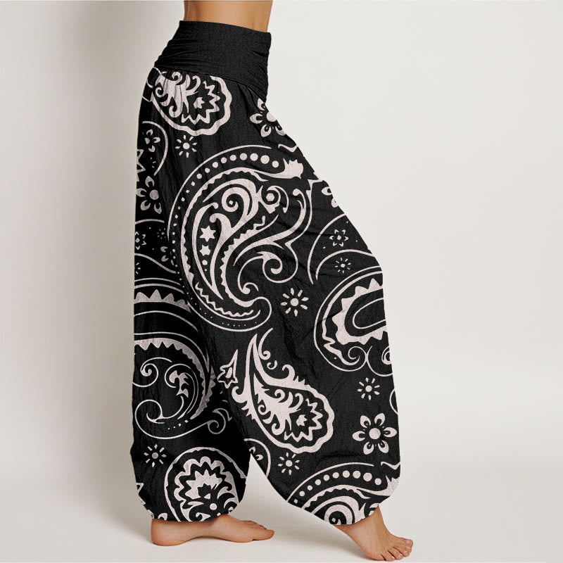 Buddha Stones Casual Elegant Paisley Floral Pattern Women's Elastic Waist Harem Pants - image 1
