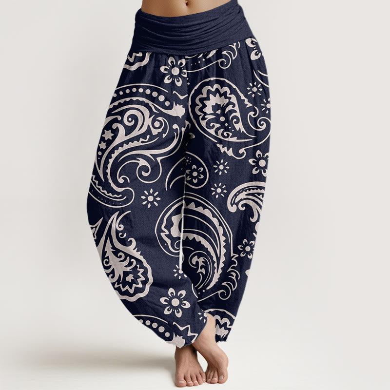 Buddha Stones Casual Elegant Paisley Floral Pattern Women's Elastic Waist Harem Pants - MidnightBlue - US22，UK/AU26，EU54 (6XL) - image 4