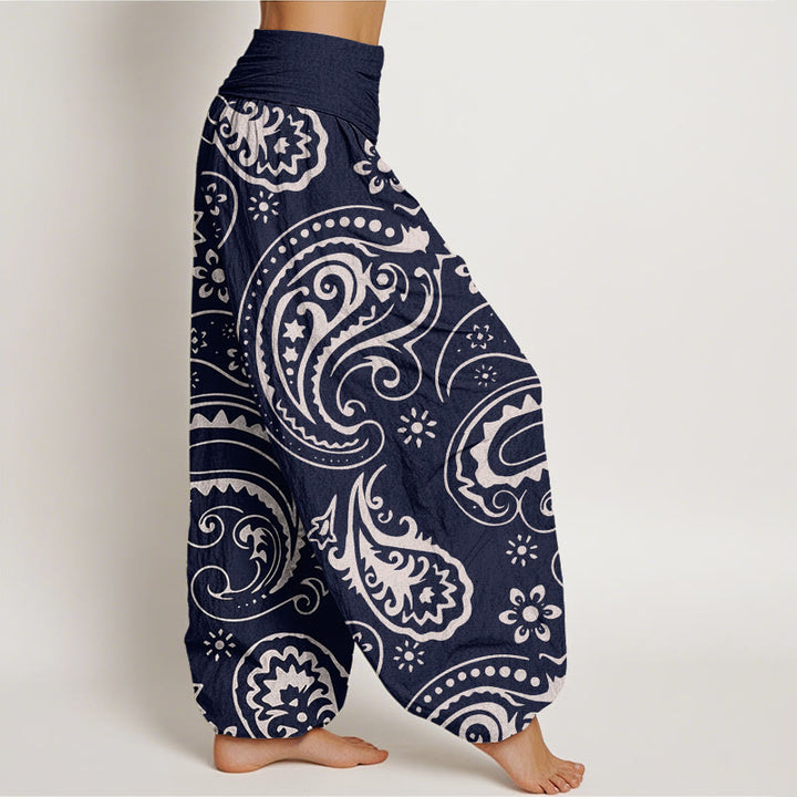 Buddha Stones Casual Elegant Paisley Floral Pattern Women's Elastic Waist Harem Pants - image 5